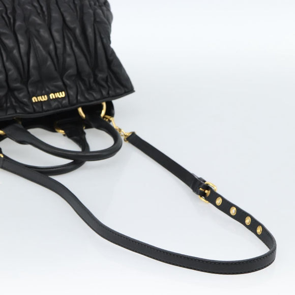 Miu Miu Matelasse Hand Bag Leather 2way Black Gold Auth ep14886