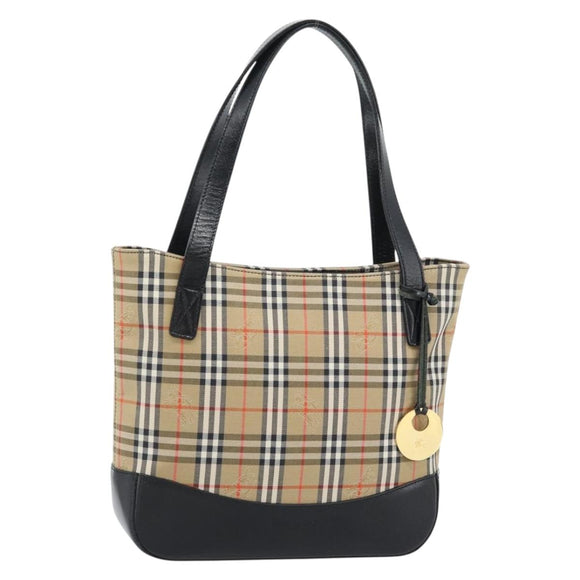 Burberrys Nova Check Tote Bag Canvas Leather Beige Gold Auth ep14891A