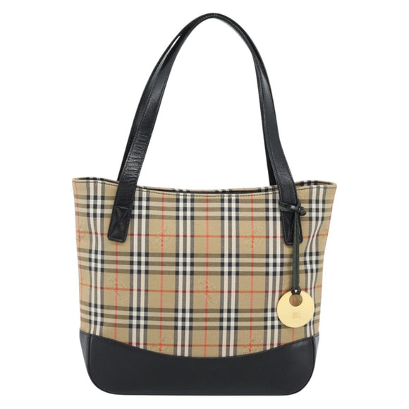 Burberrys Nova Check Tote Bag Canvas Leather Beige Gold Auth ep14891A
