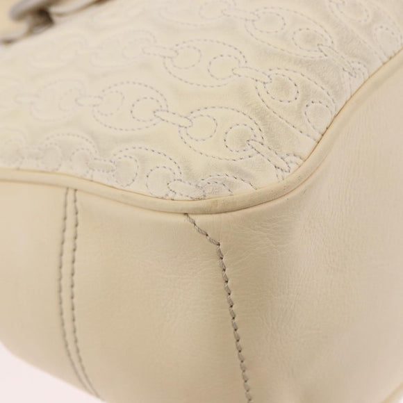 CELINE Boogie bag Hand Bag Leather Ivory Silver Auth ep14898
