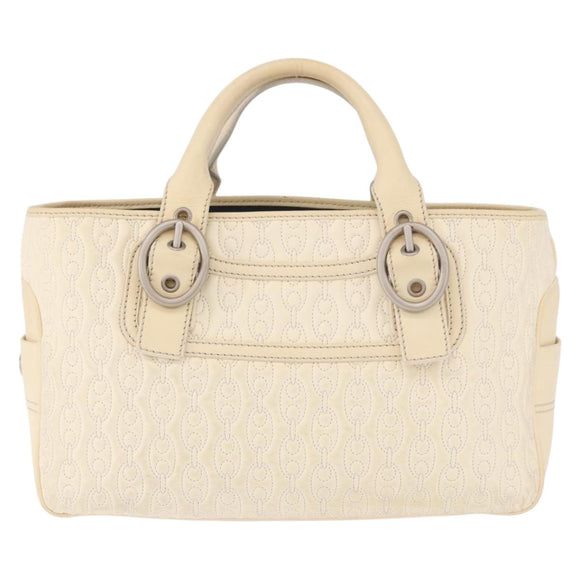 CELINE Boogie bag Hand Bag Leather Ivory Silver Auth ep14898