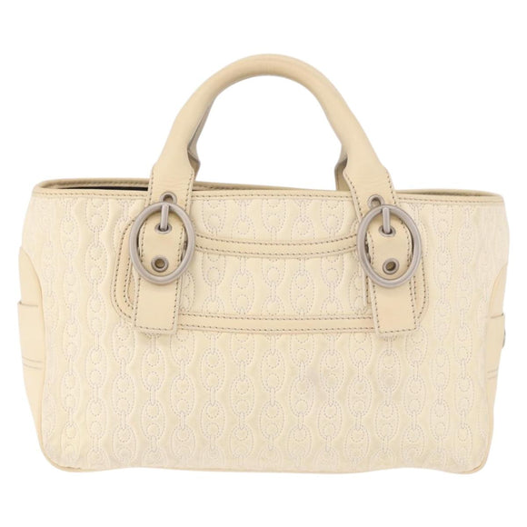 CELINE Boogie bag Hand Bag Leather Ivory Silver Auth ep14898