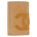 CHANEL Cambon Line Matelasse Key Case Leather Beige Silver CC Auth ep14903-13