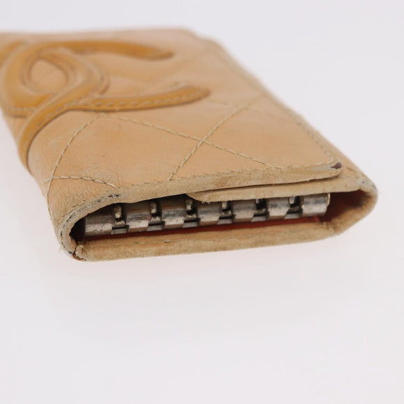 CHANEL Cambon Line Matelasse Key Case Leather Beige Silver CC Auth ep14903