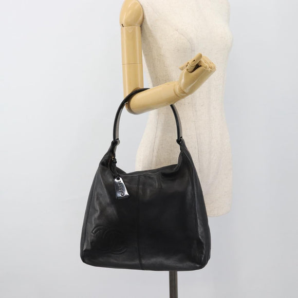 CHANEL Shoulder Bag Calf Skin Black CC Auth ep14908SAV