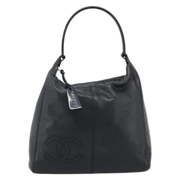 CHANEL Shoulder Bag Calf Skin Black CC Auth ep14908SAV