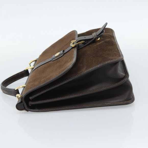 GUCCI Hand Bag Suede Brown Gold Auth ep14913
