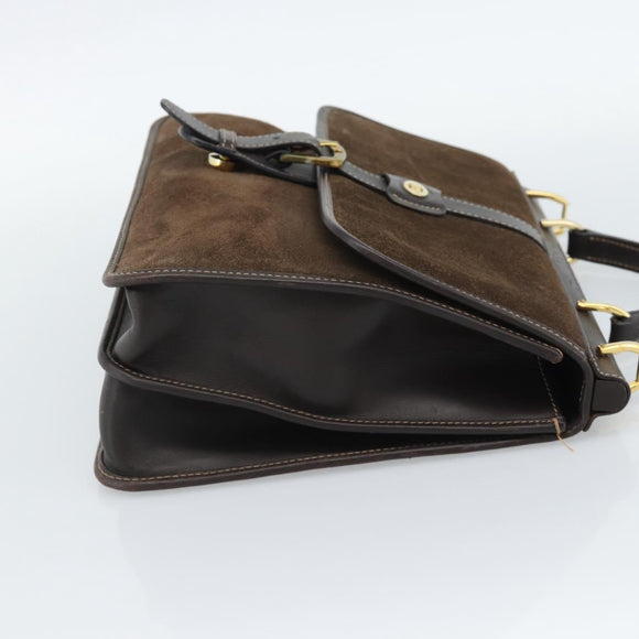 GUCCI Hand Bag Suede Brown Gold Auth ep14913