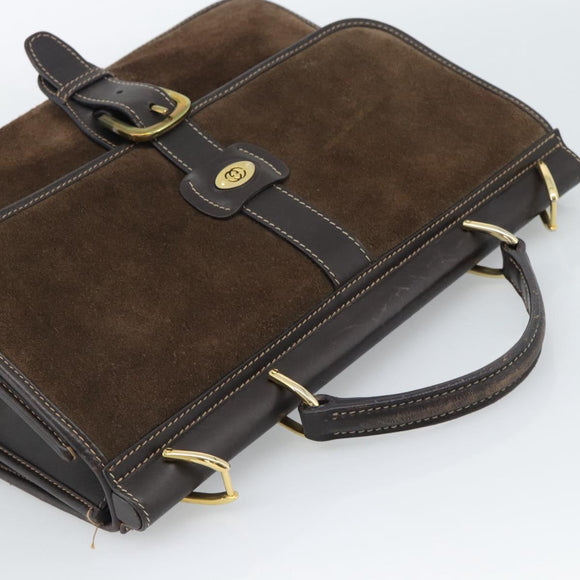 GUCCI Hand Bag Suede Brown Gold Auth ep14913
