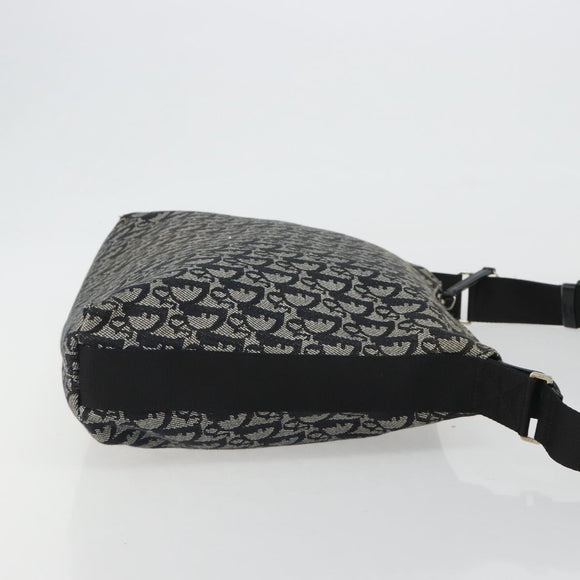 Christian Dior Trotter Canvas Schoudertas Marine Zilver Auth ep14914A