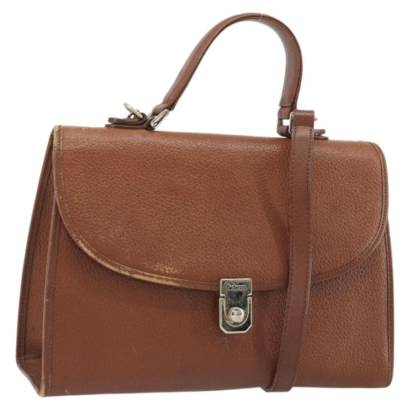 Burberrys Hand Bag Leather 2way Brown Gold Auth ep14918