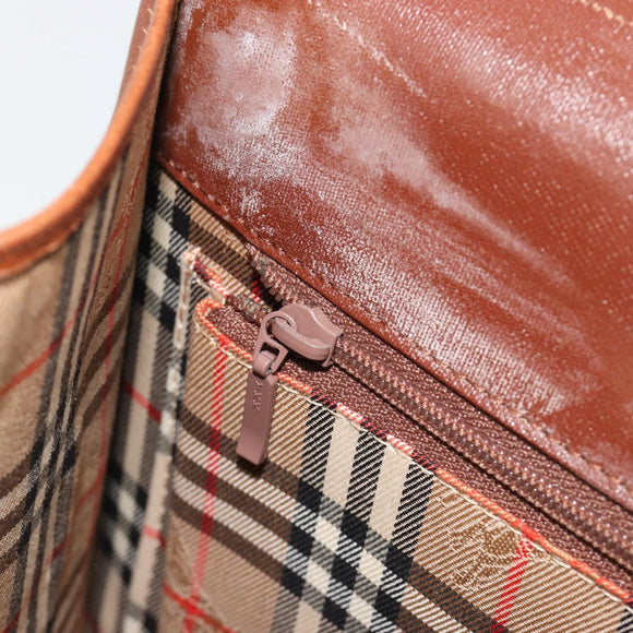 Burberrys Hand Bag Leather 2way Brown Gold Auth ep14918