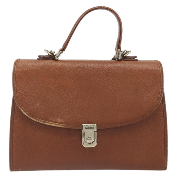 Burberrys Hand Bag Leather 2way Brown Gold Auth ep14918