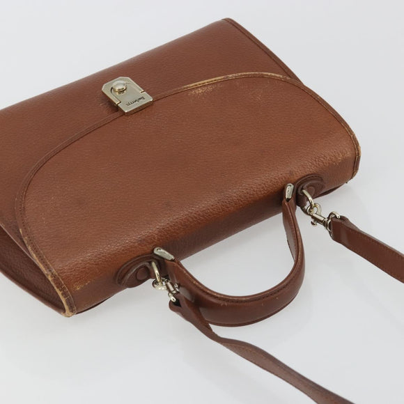 Burberrys Hand Bag Leather 2way Brown Gold Auth ep14918