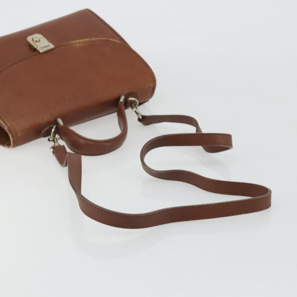 Burberrys Hand Bag Leather 2way Brown Gold Auth ep14918