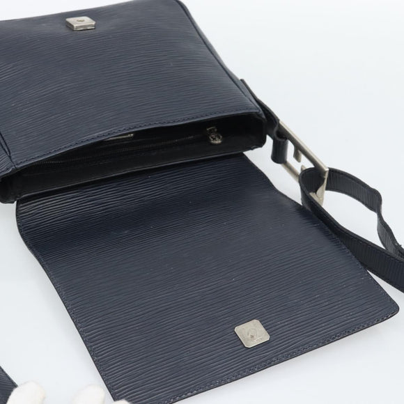 FENDI Shoulder Bag Leather Navy Silver Auth ep14920A