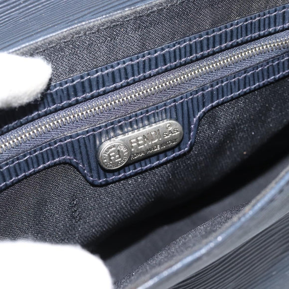 FENDI Shoulder Bag Leather Navy Silver Auth ep14920A