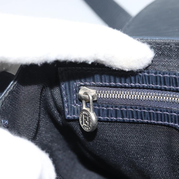 FENDI Shoulder Bag Leather Navy Silver Auth ep14920A