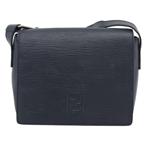 FENDI Shoulder Bag Leather Navy Silver Auth ep14920A