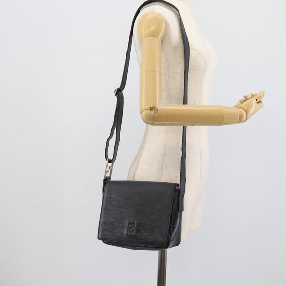 FENDI Shoulder Bag Leather Navy Silver Auth ep14920A