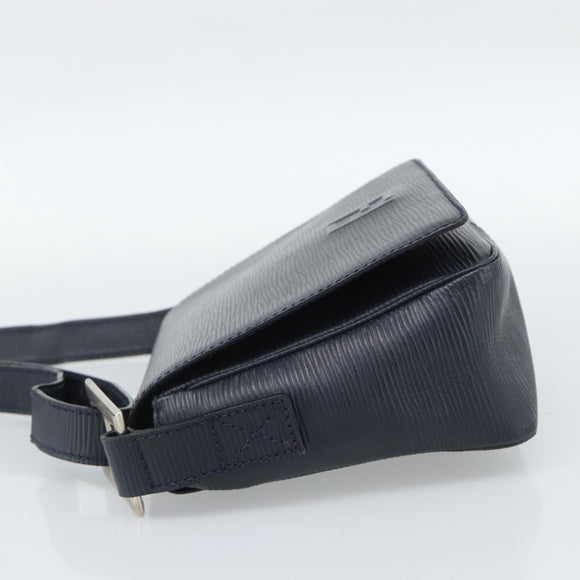 FENDI Shoulder Bag Leather Navy Silver Auth ep14920A