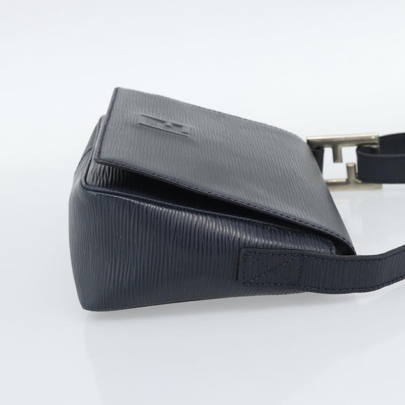 FENDI Shoulder Bag Leather Navy Silver Auth ep14920A