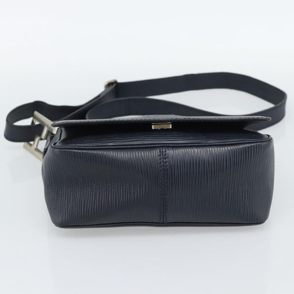 FENDI Shoulder Bag Leather Navy Silver Auth ep14920A