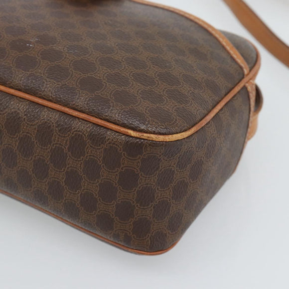 CELINE Macadam Canvas Shoulder Bag PVC Leather Brown Gold Auth ep14921