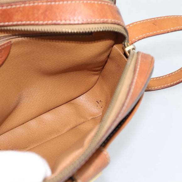 CELINE Macadam Canvas Shoulder Bag PVC Leather Brown Gold Auth ep14921