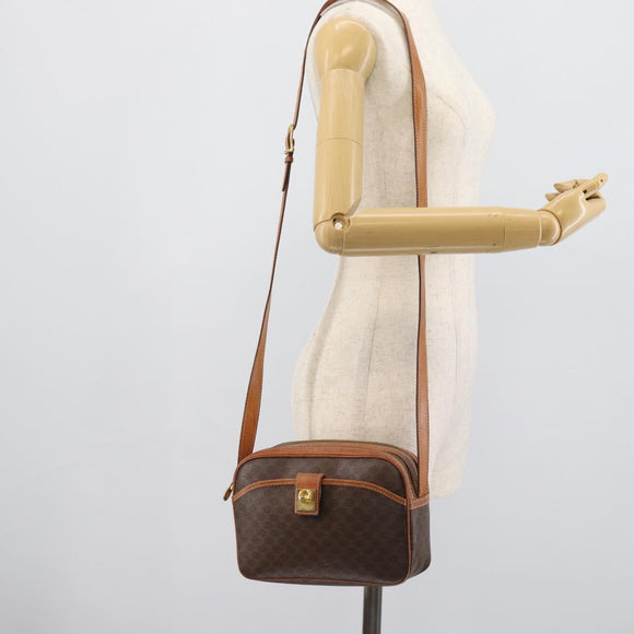 CELINE Macadam Canvas Shoulder Bag PVC Leather Brown Gold Auth ep14921