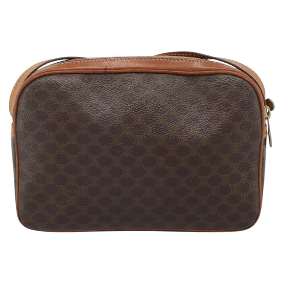 CELINE Macadam Canvas Shoulder Bag PVC Leather Brown Gold Auth ep14921