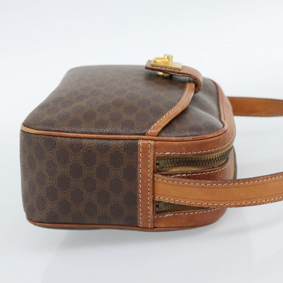 CELINE Macadam Canvas Shoulder Bag PVC Leather Brown Gold Auth ep14921