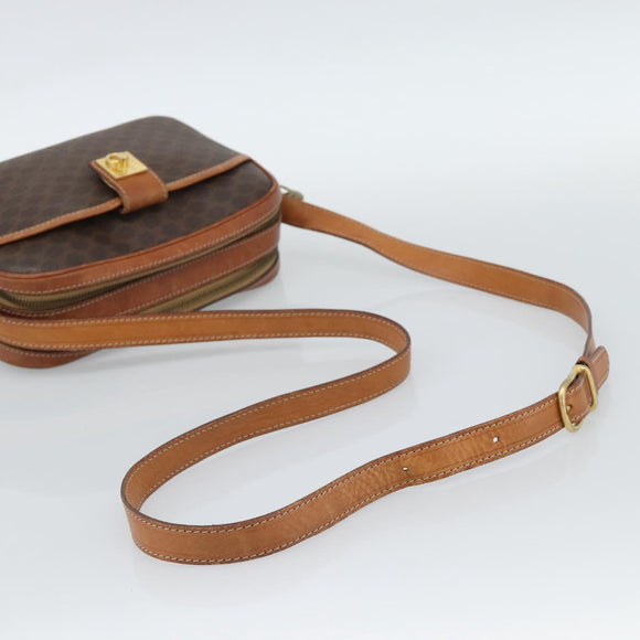 CELINE Macadam Canvas Shoulder Bag PVC Leather Brown Gold Auth ep14921