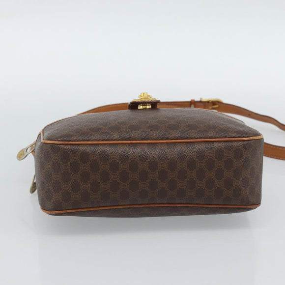 CELINE Macadam Canvas Shoulder Bag PVC Leather Brown Gold Auth ep14921
