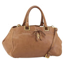PRADA Hand Bag Leather 2way Brown Gold Auth ep14931A-1