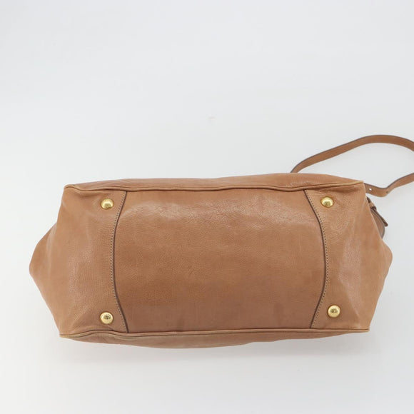 PRADA Hand Bag Leather 2way Brown Gold Auth ep14931A