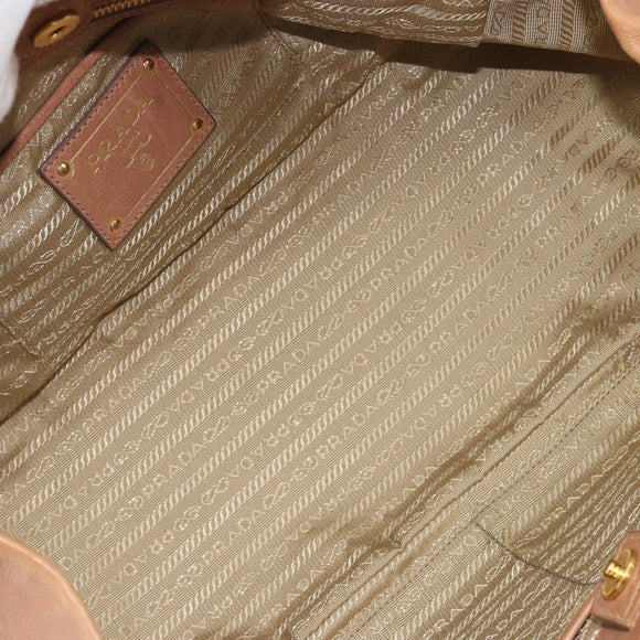 PRADA Hand Bag Leather 2way Brown Gold Auth ep14931A