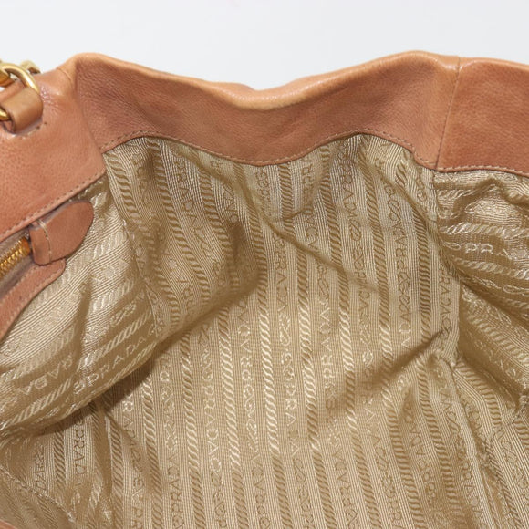 PRADA Hand Bag Leather 2way Brown Gold Auth ep14931A