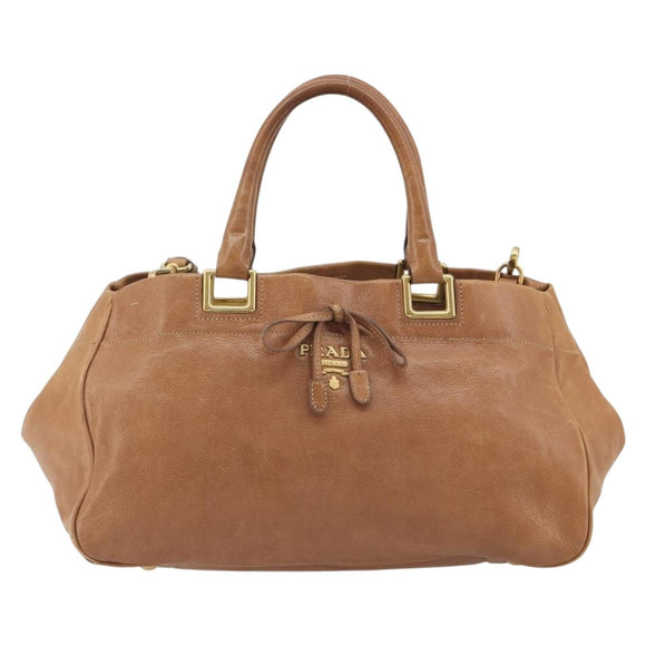 PRADA Hand Bag Leather 2way Brown Gold Auth ep14931A