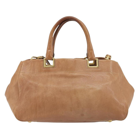 PRADA Hand Bag Leather 2way Brown Gold Auth ep14931A