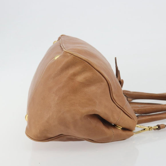 PRADA Hand Bag Leather 2way Brown Gold Auth ep14931A