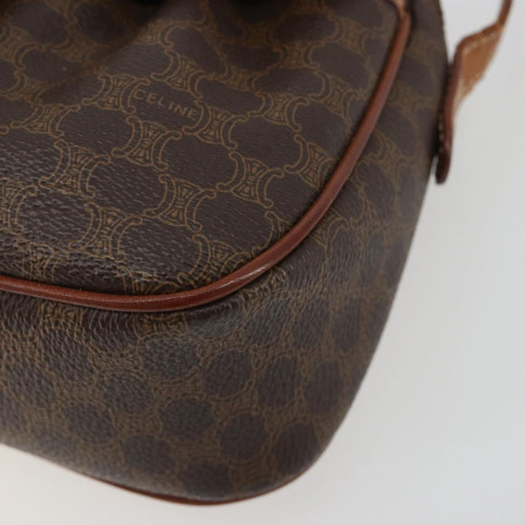 CELINE Macadam Canvas Shoulder Bag PVC Leather Brown Gold Auth ep14938