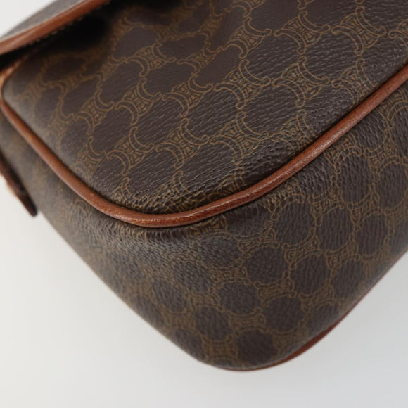 CELINE Macadam Canvas Shoulder Bag PVC Leather Brown Gold Auth ep14938