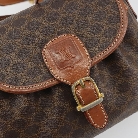 CELINE Macadam Canvas Shoulder Bag PVC Leather Brown Gold Auth ep14938