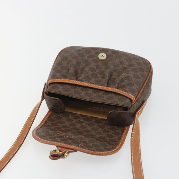 CELINE Macadam Canvas Shoulder Bag PVC Leather Brown Gold Auth ep14938