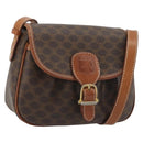 CELINE Macadam Canvas Shoulder Bag PVC Leather Brown Gold Auth ep14938-1