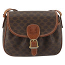 CELINE Macadam Canvas Shoulder Bag PVC Leather Brown Gold Auth ep14938-13