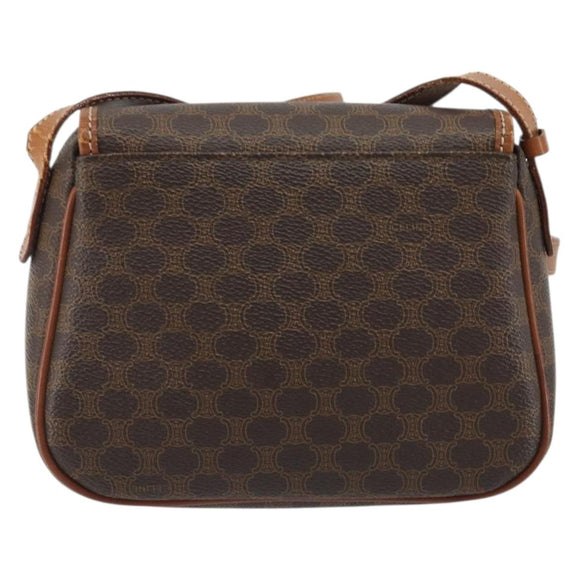 CELINE Macadam Canvas Shoulder Bag PVC Leather Brown Gold Auth ep14938