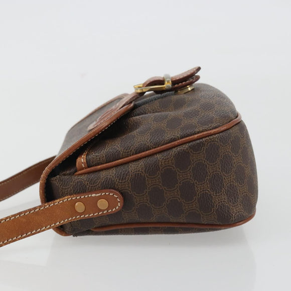 CELINE Macadam Canvas Shoulder Bag PVC Leather Brown Gold Auth ep14938