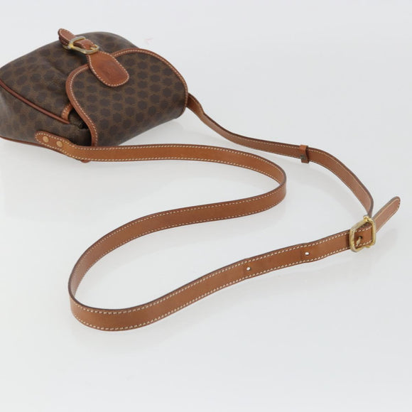 CELINE Macadam Canvas Shoulder Bag PVC Leather Brown Gold Auth ep14938